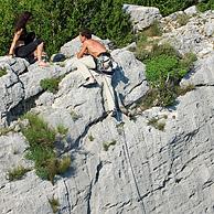 Rock climber climbs a steep cliff face in the Verdon Gorge / Gorges du Verdon, Provence, France
<BR><BR>More images at www.arterra.be</P>